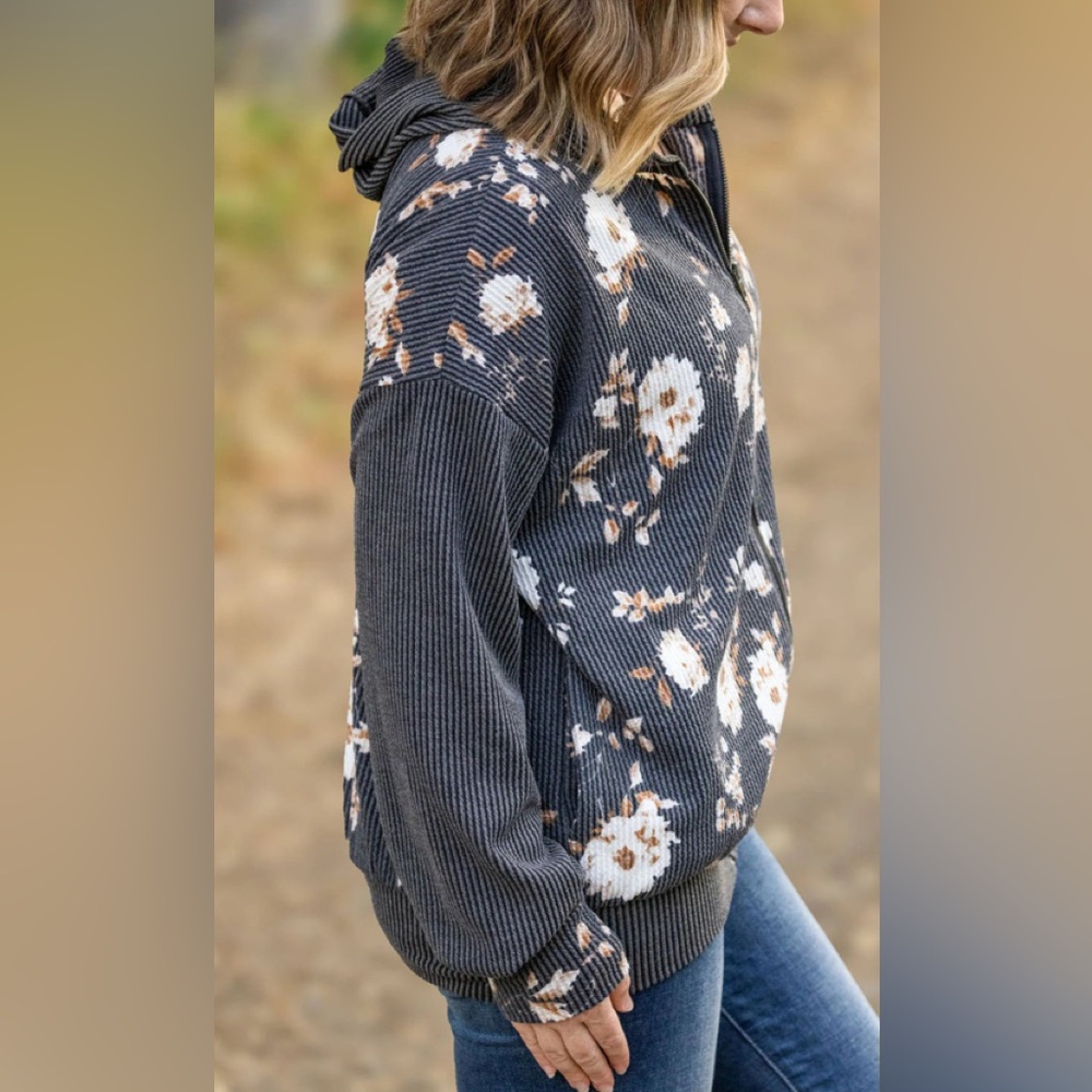 Michelle Mae Ramona Ribbed Floral Zip Up - Picture 5 of 9